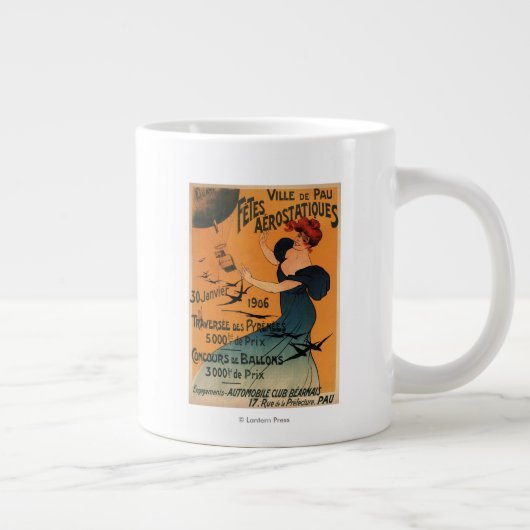 Rood-geleide vrouw wacht op Poster vogels op ballo Grote Koffiekop (Rechts)