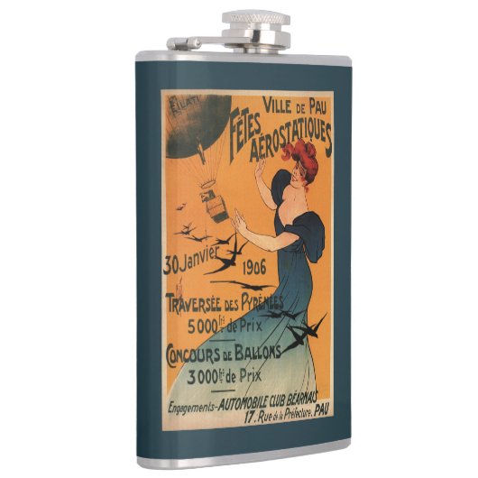 Rood-geleide vrouw wacht op Poster vogels op ballo Heupfles (Rechts)