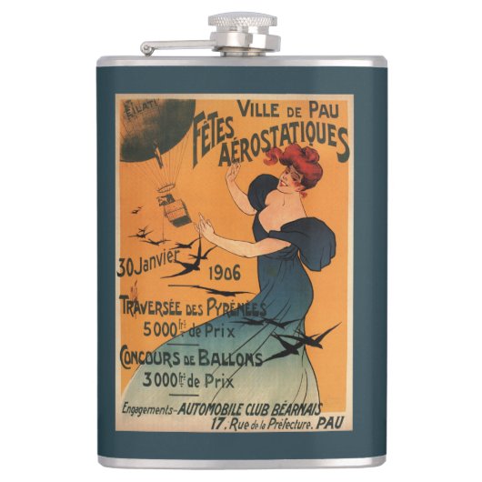 Rood-geleide vrouw wacht op Poster vogels op ballo Heupfles (Voorkant)