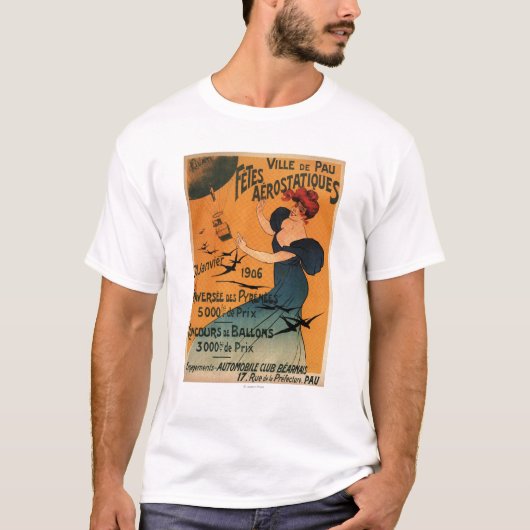 Rood-geleide vrouw wacht op Poster vogels op ballo T-shirt (Voorkant)