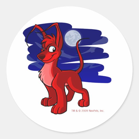 Rood Gelert per maanlicht Ronde Sticker (Voorkant)