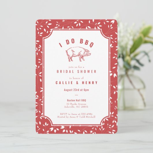 Rood gelid varken I DO BBQ Bridal Shower Invitatio Kaart (Staand voorkant)