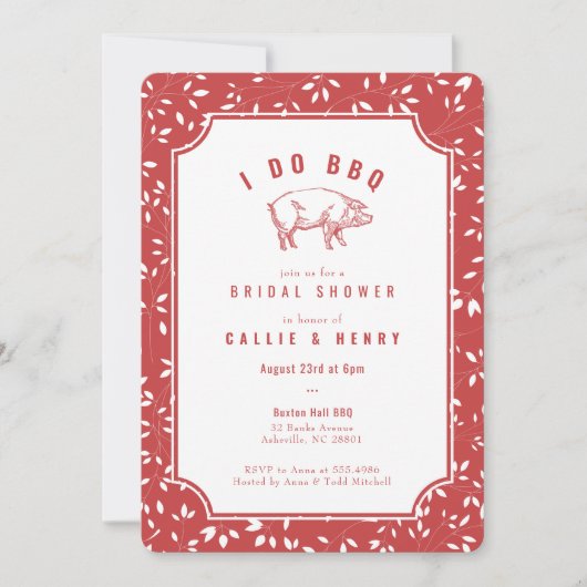 Rood gelid varken I DO BBQ Bridal Shower Invitatio Kaart (Voorkant)