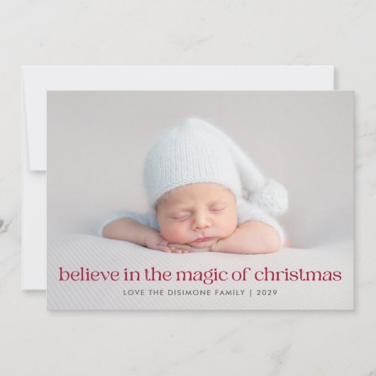 Rood Geloof In De Magie Van Kerstfoto Feestdagenkaart (Voorkant)