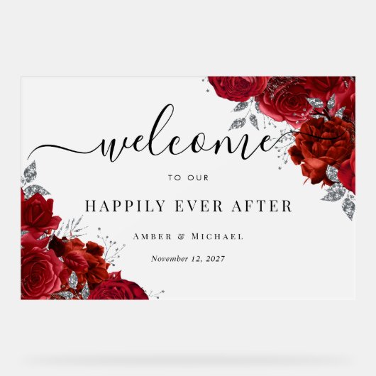 Rood Gelukkig Ooit Na Huwelijk Acryl Teken Acryl Bord (Voorkant)