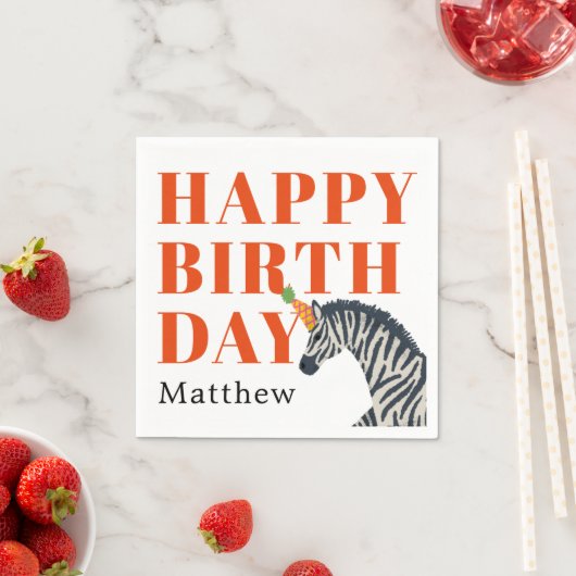 Rood Gelukkig Verjaardagsfeestje Dier Zebra met Na Servet (Insitu)