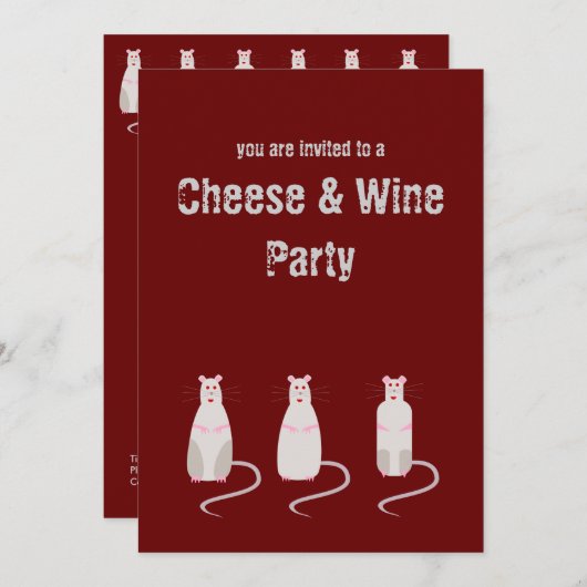 Rood-Geogde Ratten Kaas en Wijn Partij Uitnodiging (Voorkant / Achterkant)