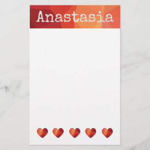 Rood geometrisch hart en gepersonaliseerde naam briefpapier