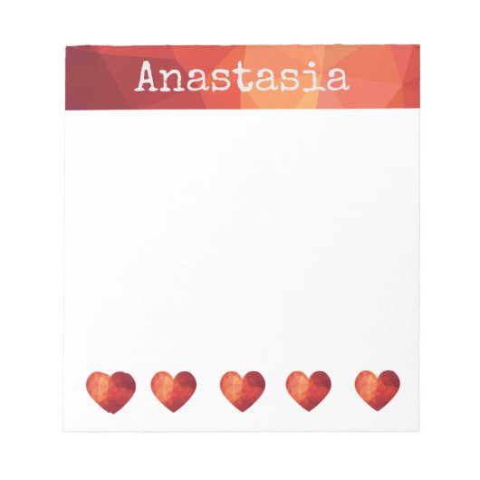 Rood geometrisch hart en gepersonaliseerde naam li notitieblok (Voorkant)