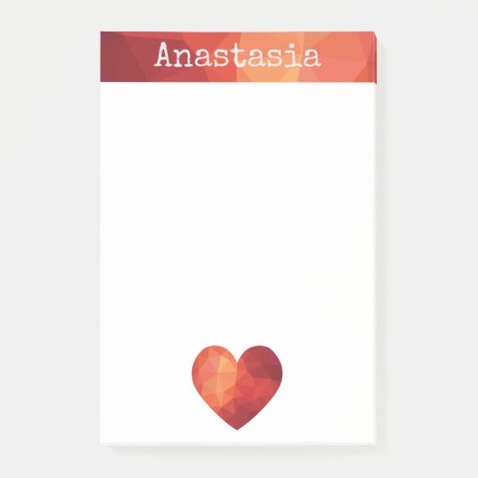 Rood geometrisch hart en gepersonaliseerde naam li post-it® notes (Voorkant)