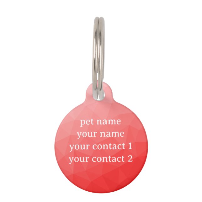 Rood geometrisch meshpatroon Uw tekst Huisdierpenning (Achterkant)