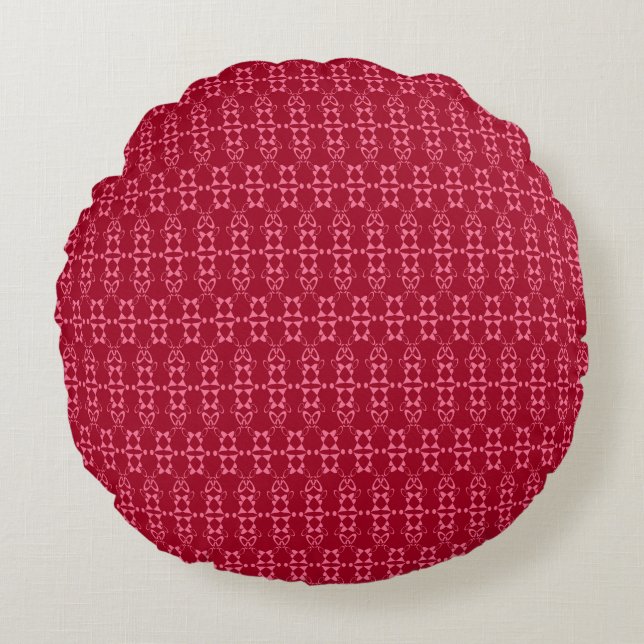 Rood geometrisch ornament retro rond kussen (Voorkant)