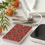 Rood geometrisch patroon / Indiase print Sleutelhanger (Voorkant Rechts)