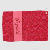 Rood Geometrisch patroon met aangepaste naam dames Golfhanddoek (Horizontaal)