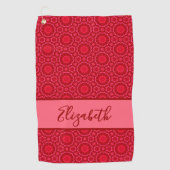 Rood Geometrisch patroon met aangepaste naam dames Golfhanddoek (Voorkant)