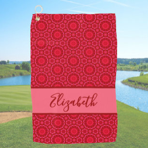 Rood Geometrisch patroon met aangepaste naam dames Golfhanddoek