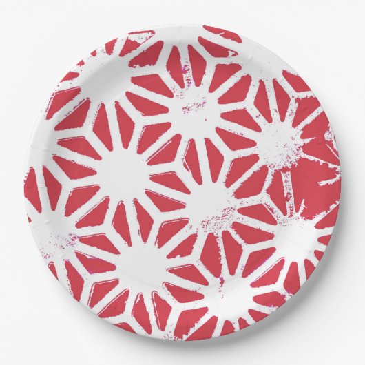 Rood geometrisch patroon papieren bordje (Voorkant)