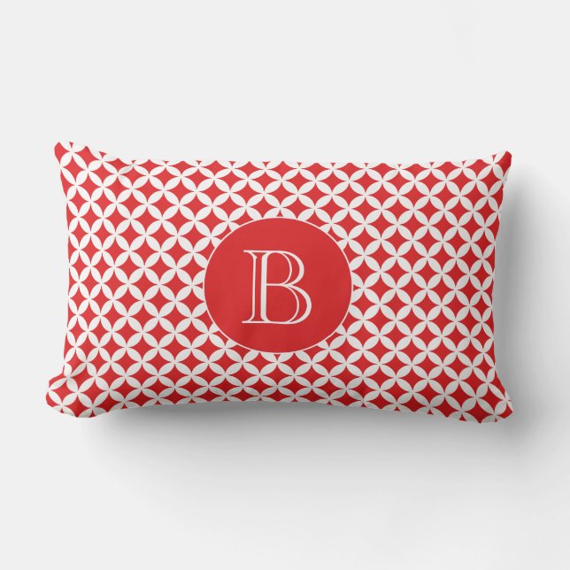 Rood Geometrisch Shippo Patroon Custom Monogram Kussen (Voorkant)