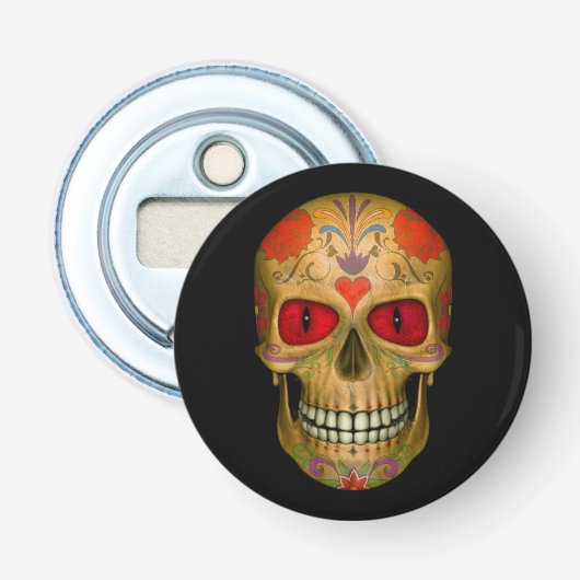 Rood-geoogste suiker schedel Magnetische flesopeni Button Flesopener (Voorkant)