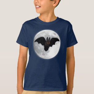 Rood-geoogte bat en maan t-shirt