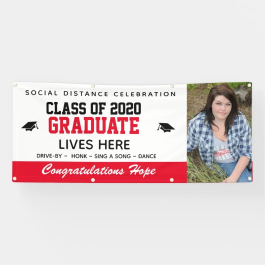 Rood Gepersonaliseerd Afstuderen banner: COVID-19 Spandoek (Horizontaal)