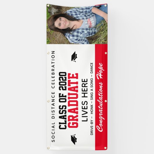 Rood Gepersonaliseerd Afstuderen banner: COVID-19 Spandoek (Verticaal)