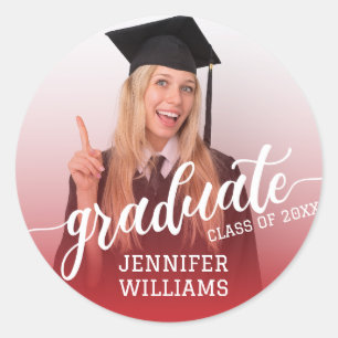 Rood Gepersonaliseerd Afstuderen Foto Afstuderen P Ronde Sticker