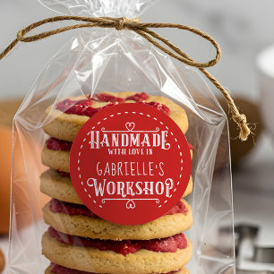 Rood Gepersonaliseerd Handgemaakt Met Liefde In Wo Ronde Sticker