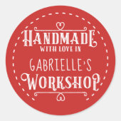 Rood Gepersonaliseerd Handgemaakt Met Liefde In Wo Ronde Sticker (Voorkant)
