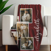 Rood Gepersonaliseerd met naam 5 Fotocollage Fleece Deken