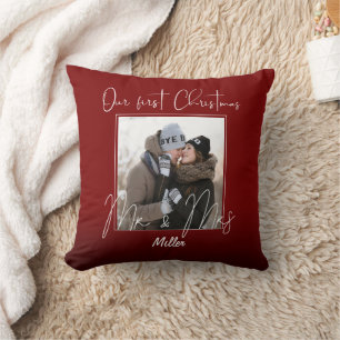 Rood Gepersonaliseerd Ons Eerste Kerstmis als Mijn Kussen