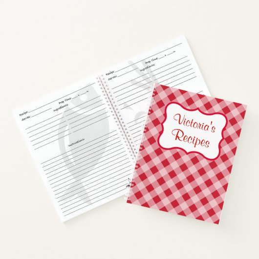 Rood Gepersonaliseerd Recept Kookboek Notitieboek  (Binnen)