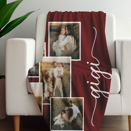 Rood Gepersonaliseerde Gigi Grandkid 5 Fotocollage Fleece Deken