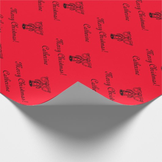 Rood gepersonaliseerde Merry Kerstbell matte finis Cadeaupapier (Hoek)