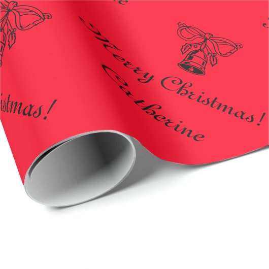 Rood gepersonaliseerde Merry Kerstbell matte finis Cadeaupapier (Rol Hoek)