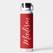 Rood Gepersonaliseerde Naam in Chic White Script Waterfles (Achterkant)