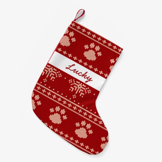 Rood gepersonaliseerde naam Kat Paw van kerstmis Kleine Kerstsok (Voorkant (Hangend))