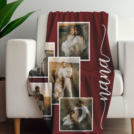 Rood Gepersonaliseerde Nana Grandkid 5 Fotocollage Fleece Deken