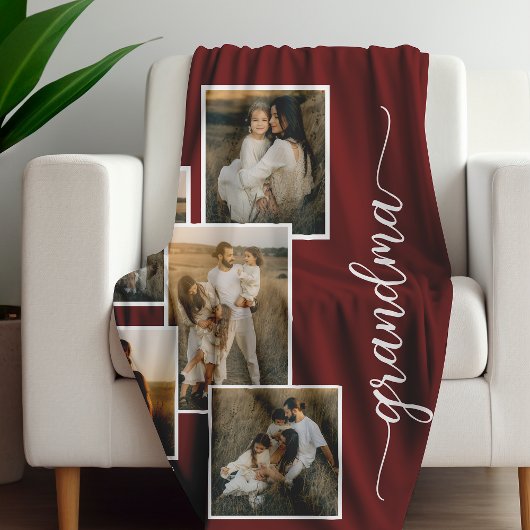 Rood Gepersonaliseerde Oma Grandkid 5 Fotocollage Fleece Deken
