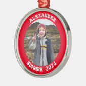 Rood Gepersonaliseerde Ronde Familie Foto Metalen Ornament (Links)