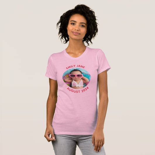Rood Gepersonaliseerde Ronde Familie Foto T-shirt (Voorkant volledig)