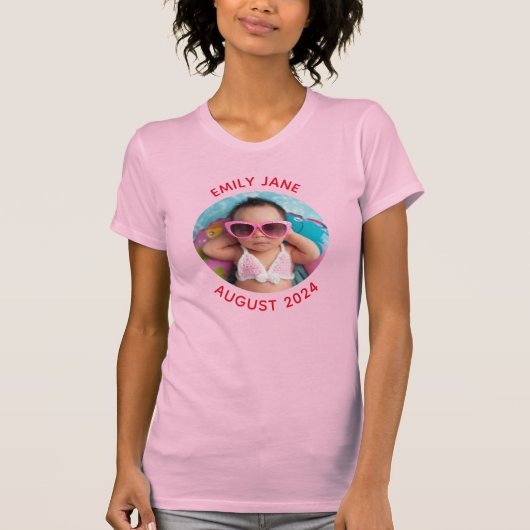 Rood Gepersonaliseerde Ronde Familie Foto T-shirt (Voorkant)