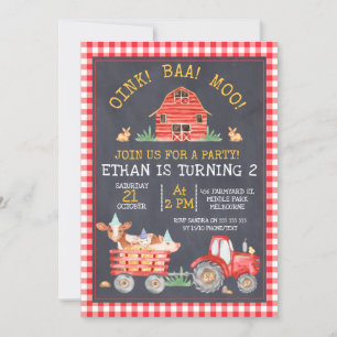Rood geplakt Boerderij tractor Chalkboard Birthday Kaart