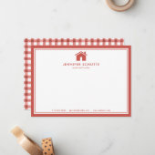 Rood geplakt, gepersonaliseerd tapijtschelp notitiekaartje (Voorkant / Achterkant in situ)