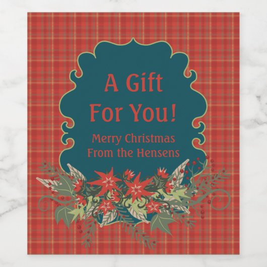 Rood geplakt kerstcadeaubonetiket wijn etiket (Enkel label)