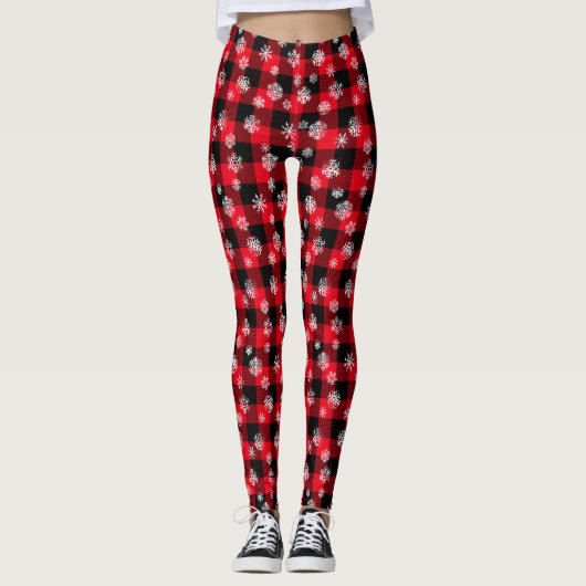 Rood geplakt kerstpatroon leggings (Voorkant)