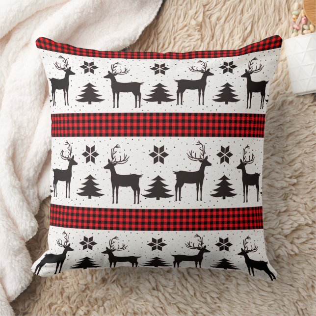 Rood gepleisterd rendier & kerstboom kussen (Deken)