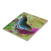 Rood gepotte Paarse vlinderbloemige keramische teg Tegeltje (Zijkant)