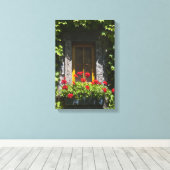 Rood geranium Flowers Box Canvas Afdruk (Insitu (Houten vloer))