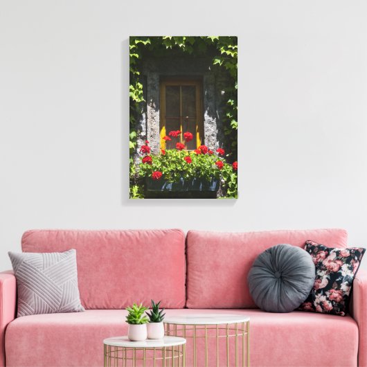 Rood geranium Flowers Box Canvas Afdruk (Insitu (Woonkamer))